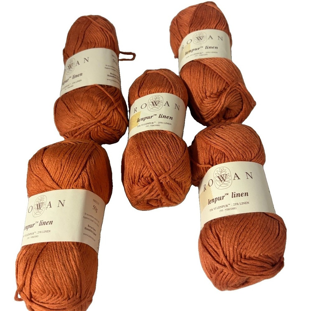 Rowan Lenpur Linen Yarn Lot 5 Skeins Saffron 561 Rust Orange DK Discontinued